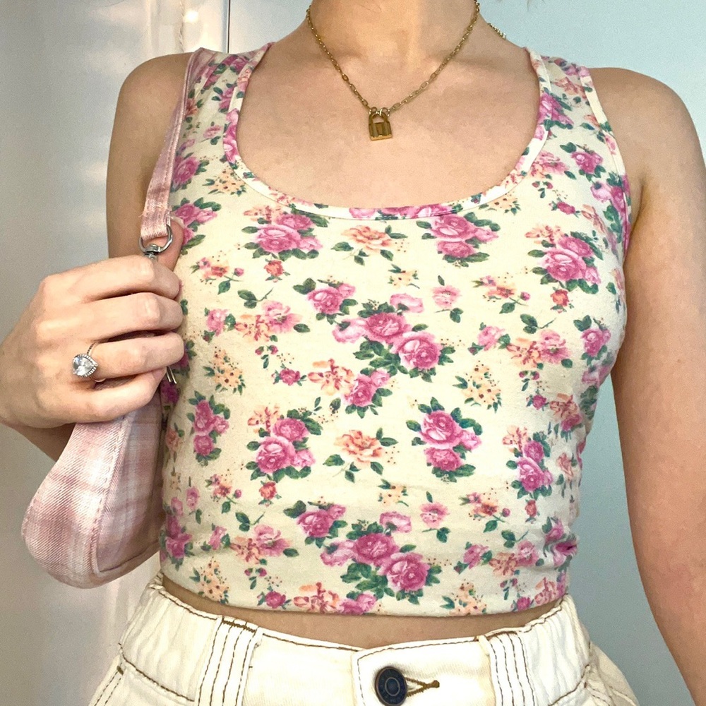 Forever 21 Cream Floral Flowy Crop Top - Size S
